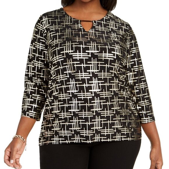 Jm Collection Plus Size Printed Jacquard Top 2x - Picture 1 of 6